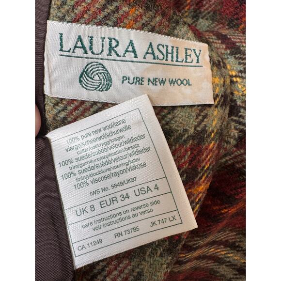 Vintage Laura Ashley brown Plaid Wool Blazer suede collar Equestrian Academia 4 - Picture 14 of 14
